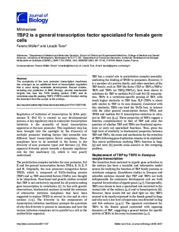 (PDF) TBP2 is a general transcription factor specialized for female ...