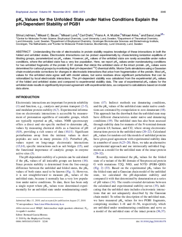 (PDF) pK a Values for the Unfolded State under Native Conditions ...