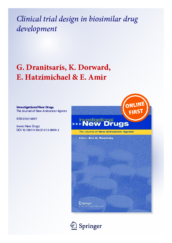 (PDF) Clinical trial design in biosimilar drug development