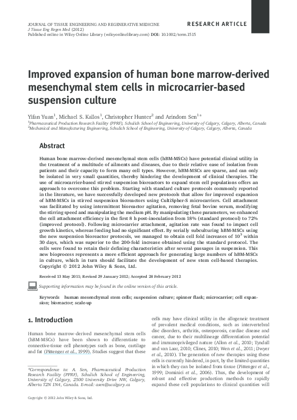 (PDF) Improved expansion of human bone marrow-derived mesenchymal stem ...