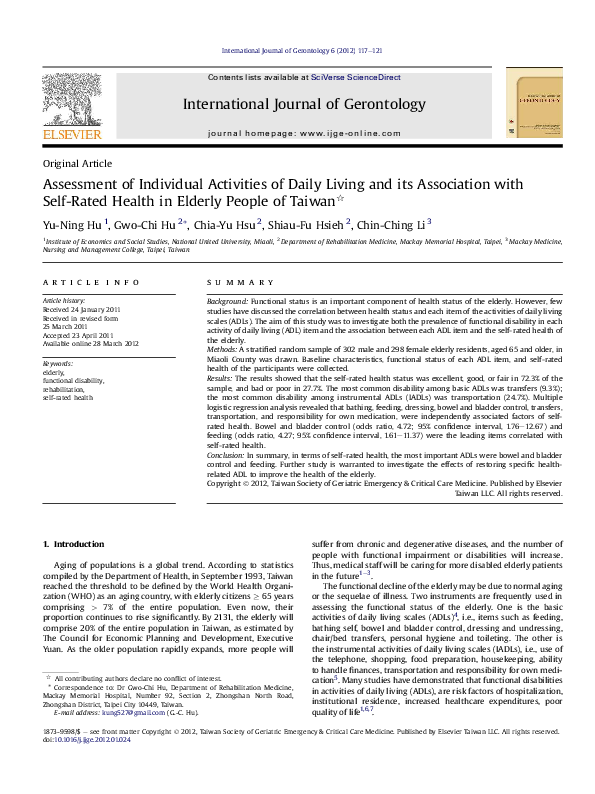 (PDF) Assessment of Individual Activities of Daily Living and its ...
