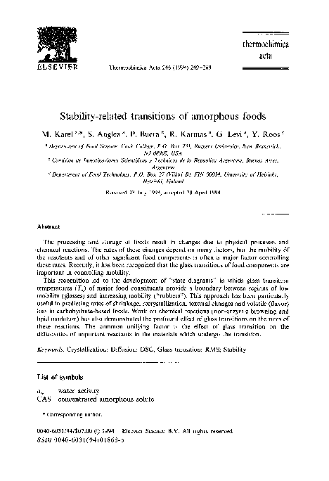 (PDF) Stability-related transitions of amorphous foods