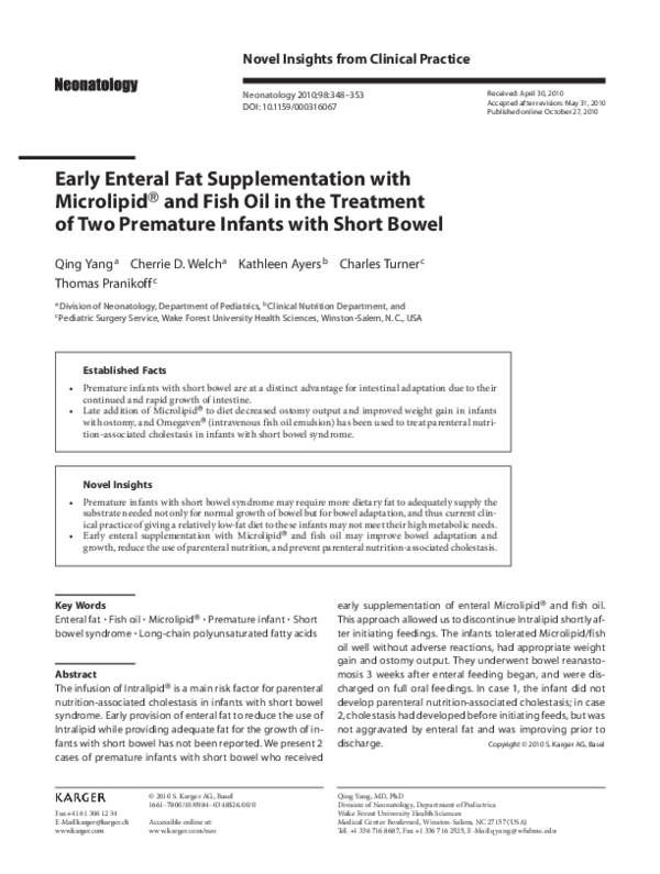 (PDF) Early Enteral Fat Supplementation with Microlipid® and Fish Oil ...
