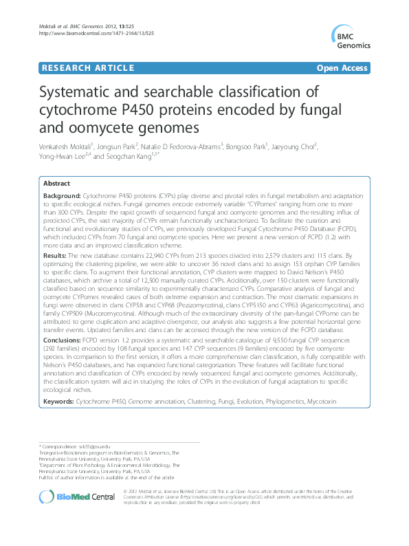 (PDF) Systematic and searchable classification of cytochrome P450 ...