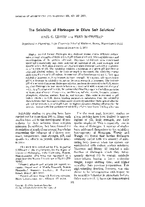 (PDF) The solubility of fibrinogen in dilute salt solutions Fred