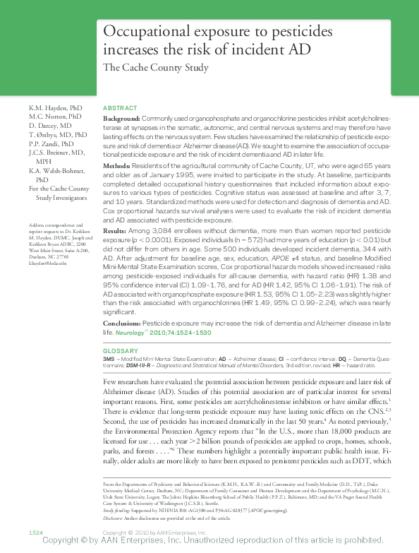 (PDF) Occupational exposure to pesticides increases the risk of ...