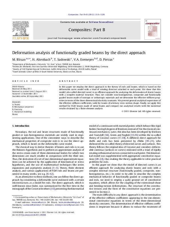(PDF) Deformation analysis of functionally graded beams by the direct ...