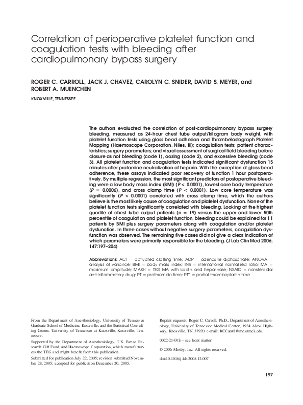 (PDF) Correlation of perioperative platelet function and coagulation ...