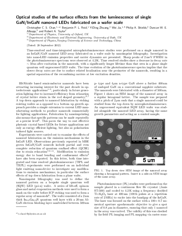 (PDF) Photoluminescence of Single GaN/InGaN Nanorod Light Emitting ...