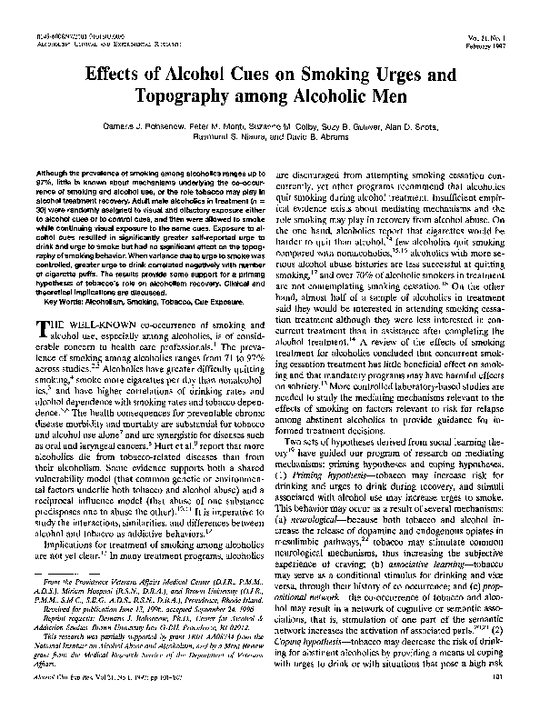 (PDF) Effects of Alcohol Cues on Smoking Urges and Topography among ...