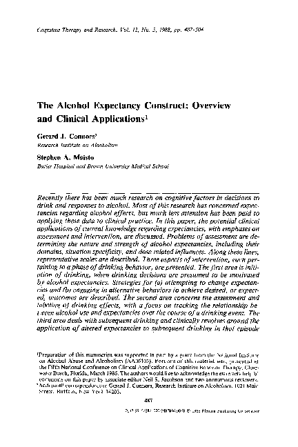 (PDF) The alcohol expectancy construct: Overview and clinical applications