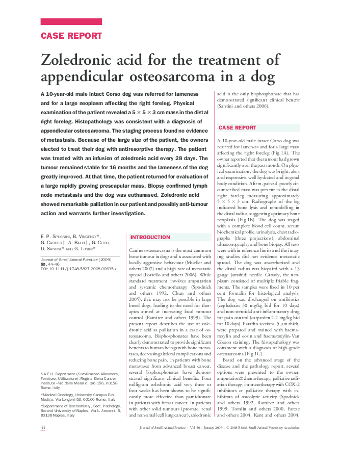 (PDF) Zoledronic acid for the treatment of appendicular osteosarcoma in ...