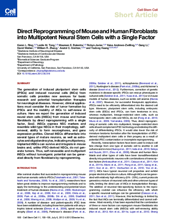(PDF) Direct Reprogramming of Mouse and Human Fibroblasts into ...