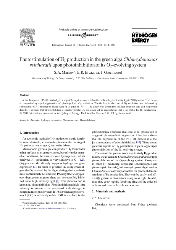 (PDF) Photostimulation of H 2 production in the green alga ...