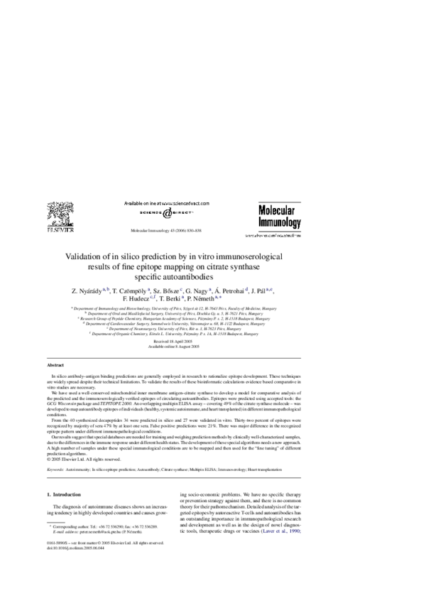 (PDF) Validation of in silico prediction by in vitro immunoserological ...