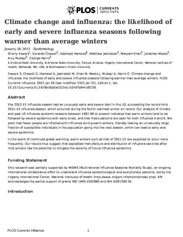 (PDF) Climate change and influenza: the likelihood of early and severe ...