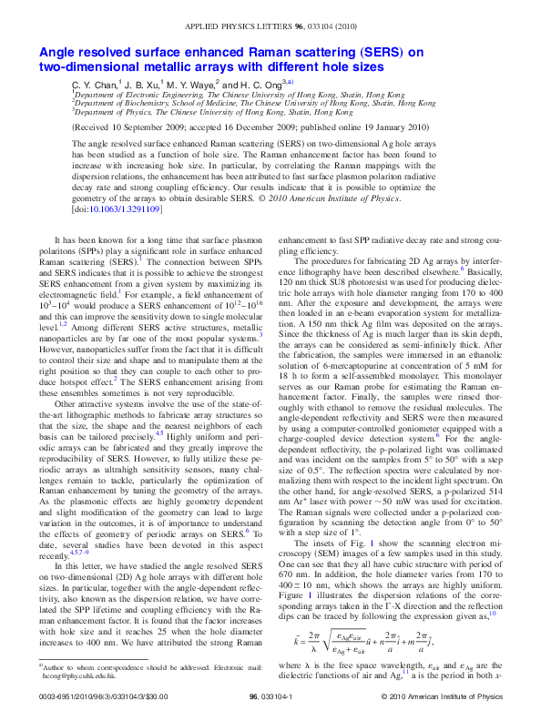 (PDF) Angle resolved surface enhanced Raman scattering (SERS) on two ...
