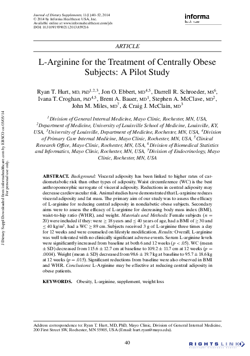 (PDF) L-Arginine for the Treatment of Centrally Obese Subjects: A Pilot ...
