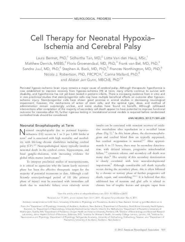 (PDF) Cell therapy for neonatal hypoxia-ischemia and cerebral palsy