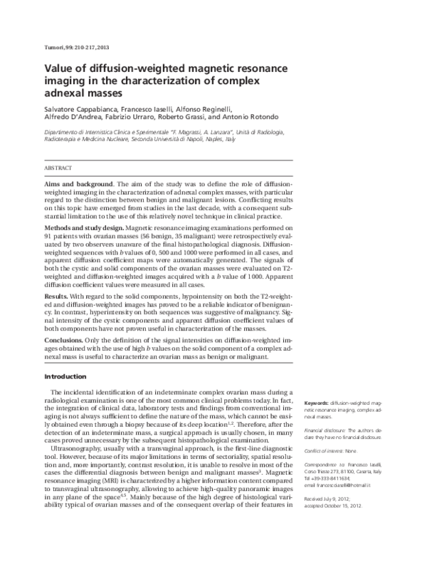 (PDF) Value of diffusion-weighted magnetic resonance imaging in the ...