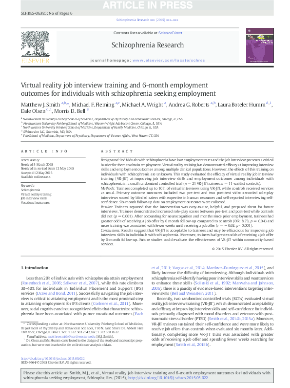 (PDF) Virtual reality job interview training and 6-month employment ...
