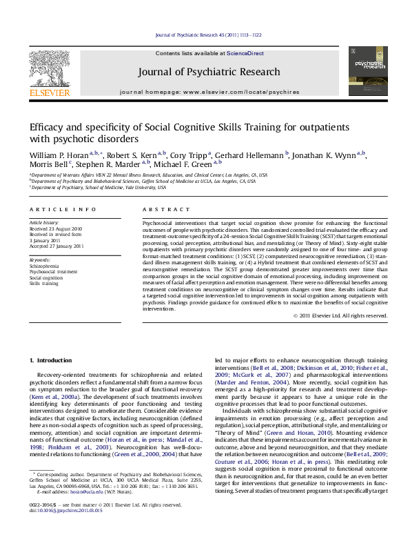 (PDF) Efficacy and specificity of Social Cognitive Skills Training for ...