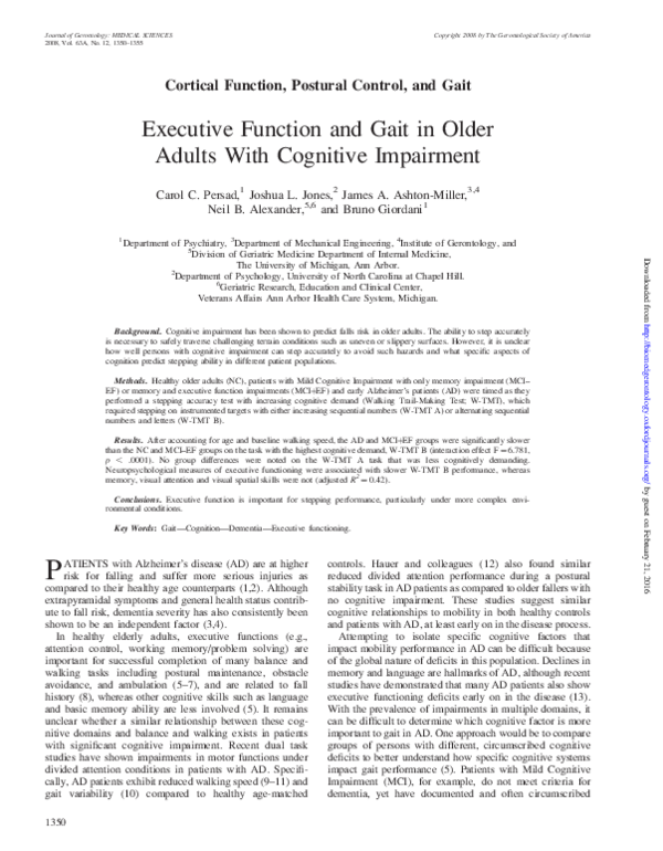 (PDF) Executive Function and Gait in Older Adults With Cognitive Impairment