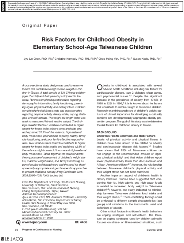(PDF) Risk Factors for Childhood Obesity in Elementary School-Age ...
