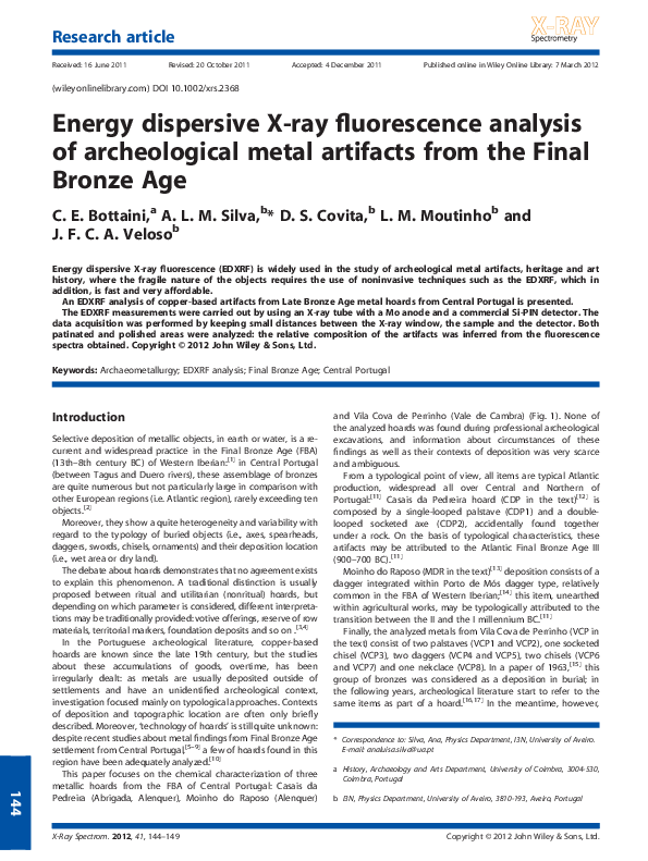 (PDF) Energy dispersive X-ray fluorescence analysis of archeological ...