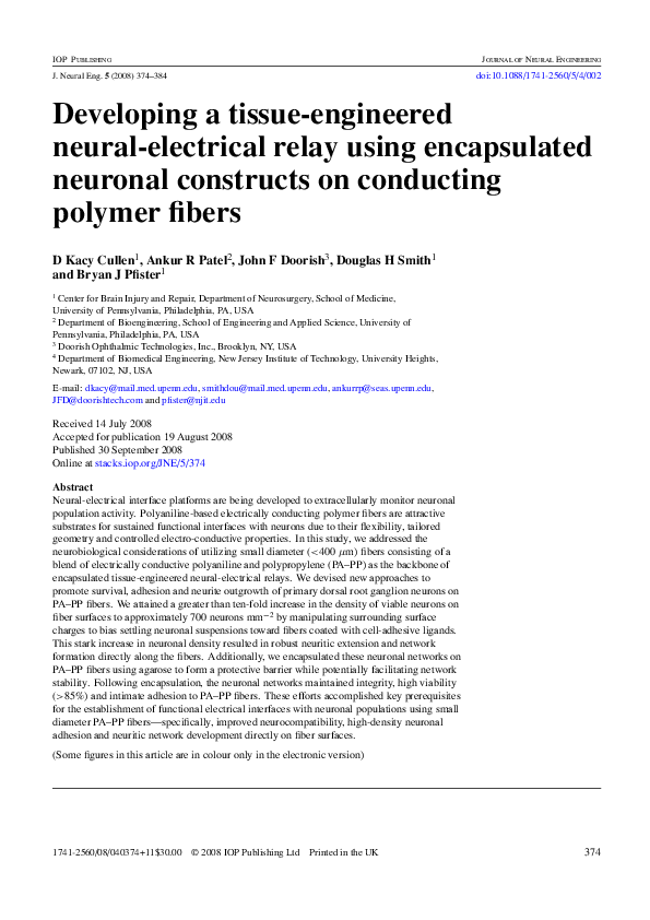 (PDF) Developing a tissue-engineered neural-electrical relay using ...