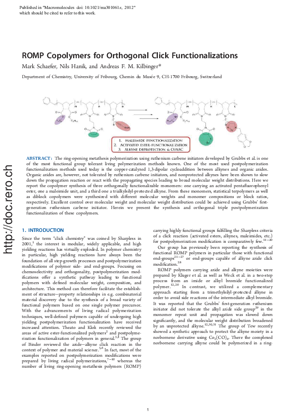 (PDF) ROMP Copolymers for Orthogonal Click Functionalizations