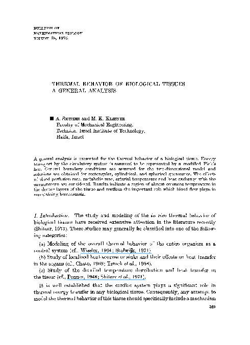 (PDF) Thermal behavior of biological tissues—A general analysis