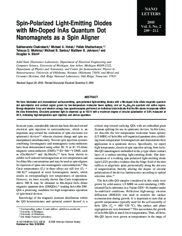 (PDF) Spin-Polarized Light-Emitting Diodes with Mn-Doped InAs Quantum ...