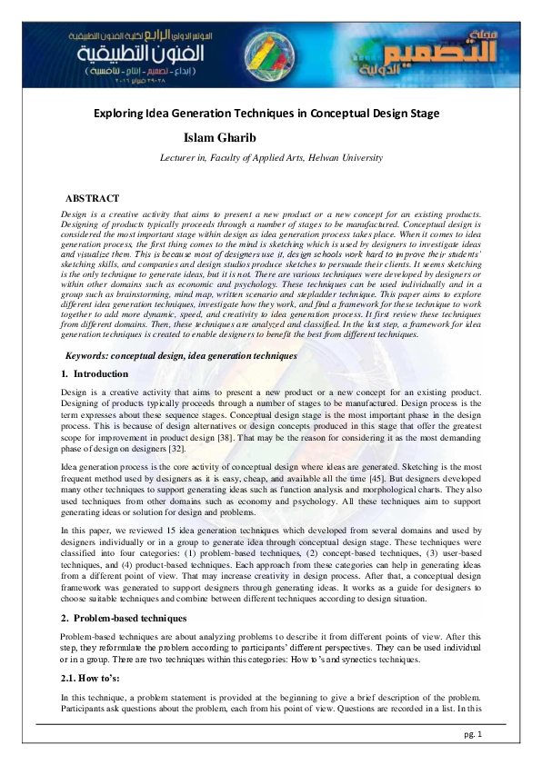 (PDF) Exploring Idea Generation Techniques in Conceptual Design Stage