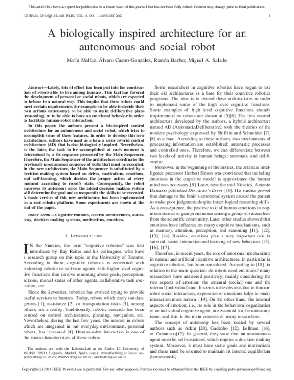 (PDF) A biologically inspired architecture for an autonomous and social ...