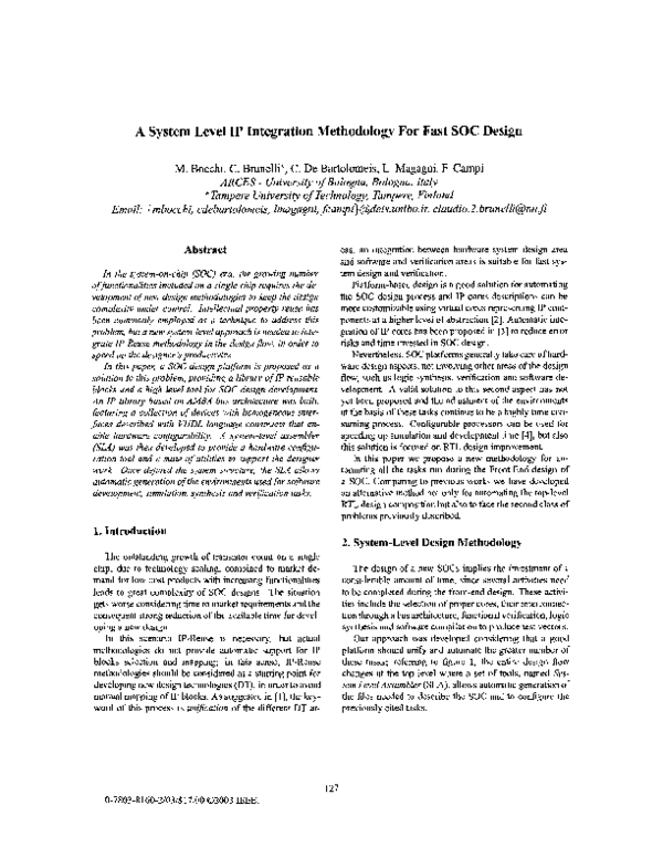 (PDF) A system level IP integration methodology for fast SOC design