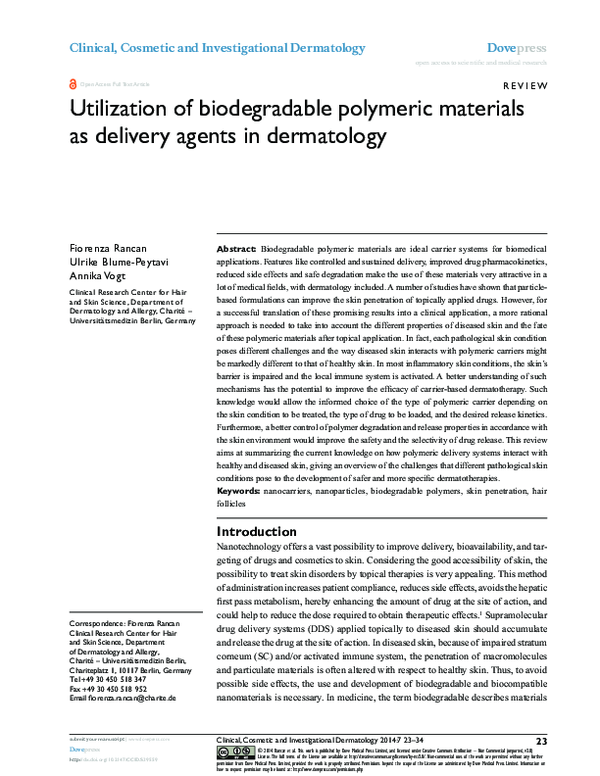 (PDF) Utilization of biodegradable polymeric materials as delivery ...