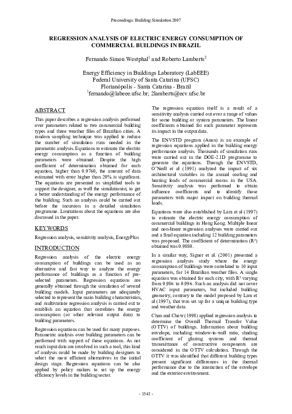 (PDF) Regression analysis of electric energy consumption and ...