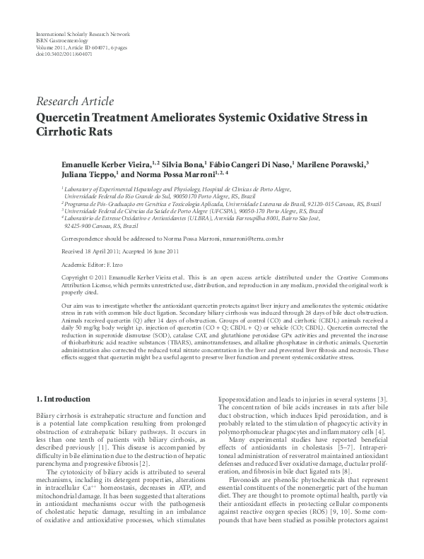 (PDF) Quercetin Treatment Ameliorates Systemic Oxidative Stress in ...