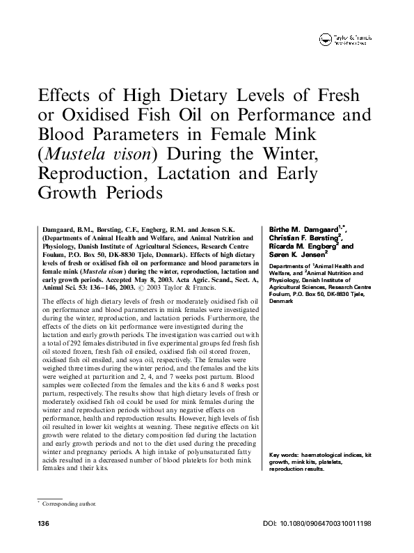 (PDF) Effects of High Dietary Levels of Fresh or Oxidised Fish Oil on