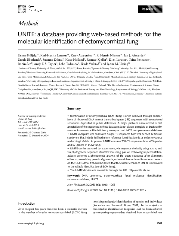 (PDF) UNITE: a database providing web-based methods for the molecular ...