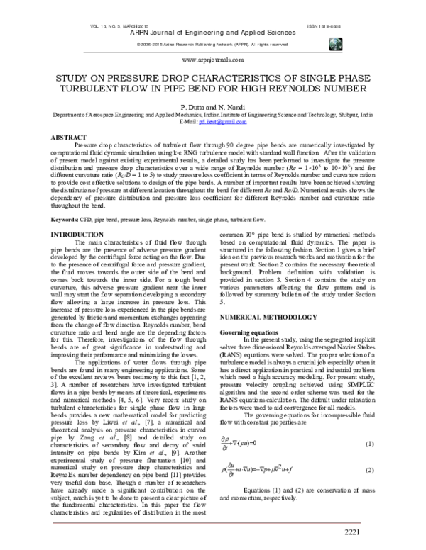 (PDF) STUDY ON PRESSURE DROP CHARACTERISTICS OF SINGLE PHASE TURBULENT ...