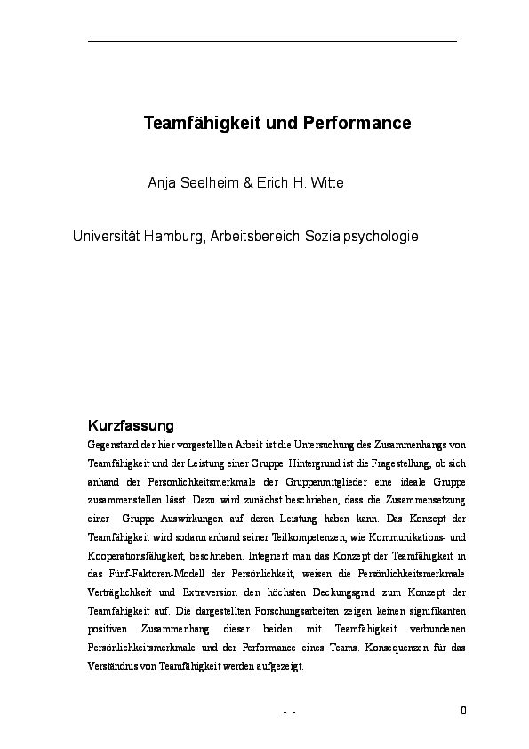 Doc Teamfahigkeit Und Performance Erich H Witte And Tanja Seelheim Academia Edu