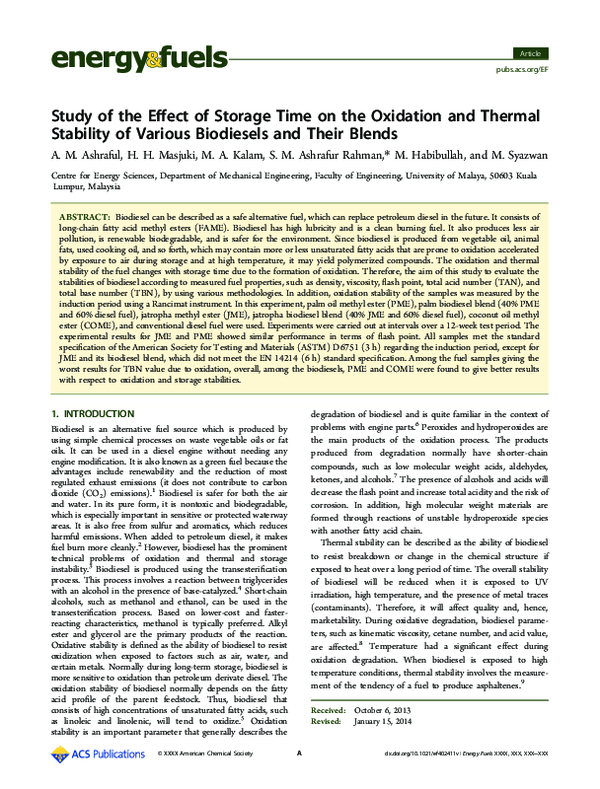 (PDF) Study of the Effect of Storage Time on the Oxidation and Thermal ...