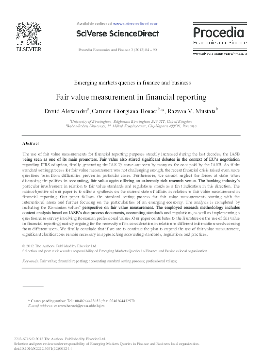 (PDF) Fair Value Measurement in Financial Reporting