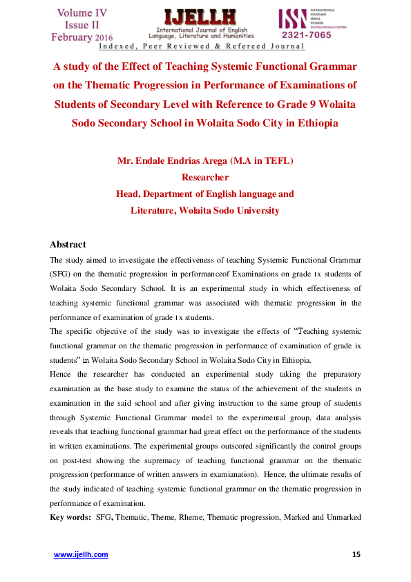(PDF) A study of the Effect of Teaching Systemic Functional Grammar on ...