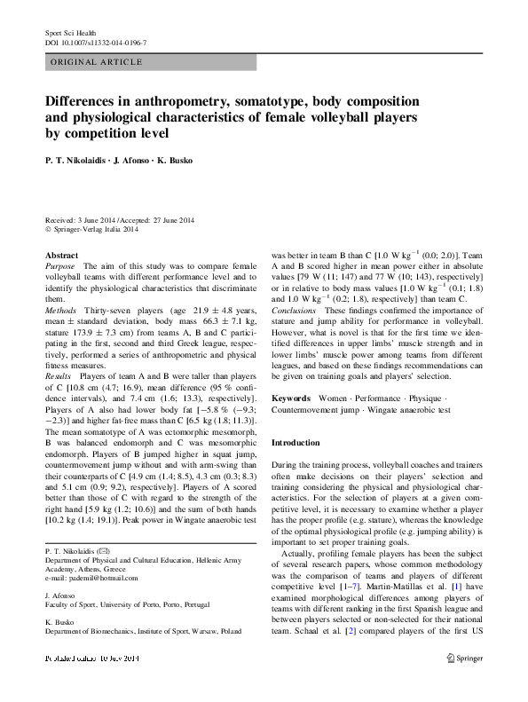 (PDF) Core Stability and Symmetry of Youth Female Volleyball Players A