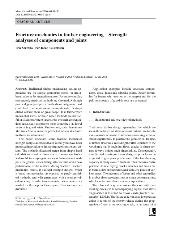 (PDF) Fracture mechanics in timber engineering – Strength analyses of ...