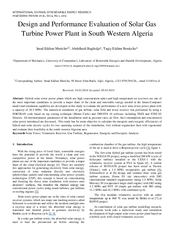 (PDF) Design and Performance Evaluation of Solar Gas (PDF) Design and Performance Evaluation of Solar Gas