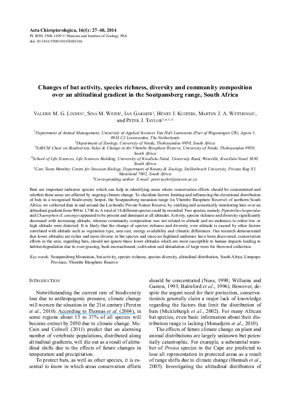(PDF) Changes of Bat Activity, Species Richness, Diversity and ...